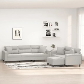 3154038 vidaXL Set de canapele cu perne, 3 piese, gri deschis, microfibră