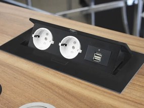 Priza incastrabila dreptunghiulara, 2 prize scuko + 2 USB 5V 2.1A, fara cablu, neagra, prize albe, GTV