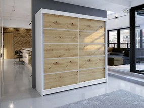 Dulap cu uși glisante Bastian IV (alb + stejar artizanal) (fără iluminare). 1060469