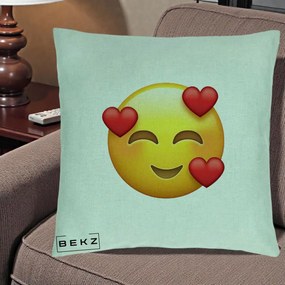 Perna Decorativa Emoji cu 3 Inimi, 40x40 cm, Verde Menta, Husa Detasabila, Perna Inclusa, BEKZ®