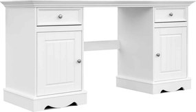 Birou lemn masiv alb Linea, 155 × 54 × 77 cm