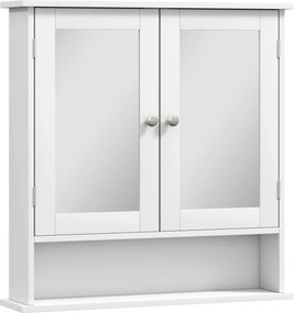 kleankin Dulap Suspendat pentru Baie cu 2 Uși cu Oglindă și Raft Deschis, Raft Interior Reglabil, Mânere Metalice, 56x13x58 cm, Alb | Aosom Romania