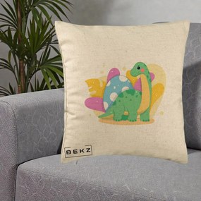 Perna Personalizata Dinozaur cu Ou Pastelat, 40x40 cm, Bej, Husa Detasabila, Perna Inclusa, BEKZ®