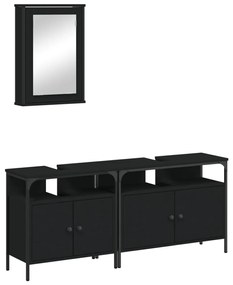 3214785 vidaXL Set mobilier de baie, 3 piese, negru, lemn compozit