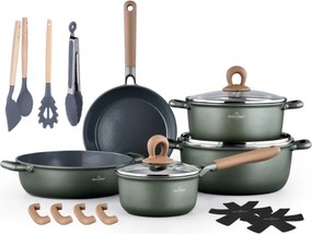 Set de oale si tigaie Swiss Haus SH-ZL3018G, 18 piese, Acoperire ceramica Sapphire, Fara PFAS, Inductie, Verde