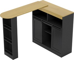 HOMCOM Masă de bar extensibilă, transformabilă în formă în L, mult spațiu de depozitare, 3 rafturi reglabile, PAL, MDF, Negru | Aosom Romania