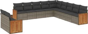 vidaXL Set canapele de grădină cu perne, 11 piese, gri, poliratan