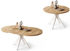 Mazzoni RENZO Stejar Wotan/picior alb - MASĂ ROTUNDĂ Ø110 EXTENSIBILĂ PÂNĂ LA 180 cm | PENTRU BUCĂTĂRIE SUFRAGERIE LIVING RETRO