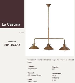 Lustra, Pendul rustic fabricat manual 3 brate La Cascina 204.10.OO