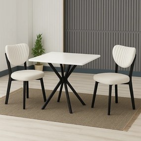 Set Masă cu 4 scaune de bucătărie patrat Homs alb și negru