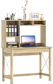HOMCOM Birou cu depozitare birou bibliotecă din lemn cu rafturi și blat mare pentru spații mici, aspect stejar | Aosom Romania