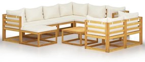 3057647 vidaXL Set mobilier grădină cu perne 10 piese crem lemn masiv acacia