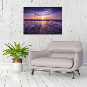 Tablou pe sticlă cu plaja - apus de soare (70x50 cm)