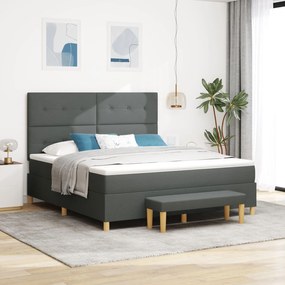 vidaXL Pat cu Arcuri cu Saltea &amp; Bancă Gri închis 180x200 cm Țesătură