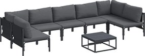 vidaXL Set de canapele pentru grădină cu pernă 8 pcs Negru Oțel
