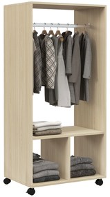 HOMCOM Dulap dressing cu rafturi 2 compartimente cu 4 rotile pivotante dim. 60L x 40l x 128H cm lemn natural | Aosom Romania