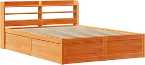 vidaXL Cadru de pat cu tăblie, maro ceruit, 135x190 cm, lemn masiv pin