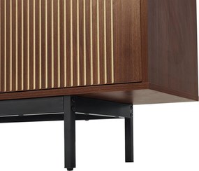 TV-Lowboard cu iluminare LED, 3 uși cu textură sculptată, mult spațiu de depozitare, 200x35x53 cm, Culoare naturală