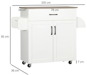 HOMCOM Masă bucătărie multi-spațiu 1 sertar 1 dulap 2 uși cu raft reglabil suport prosoape și raft sticle/conimente - MDF alb | Aosom Romania
