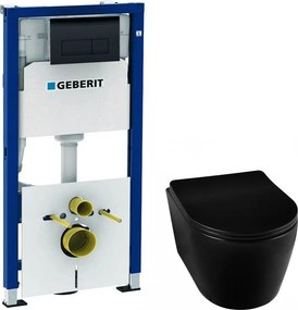 Pachet vas wc suspendat rimless Balneo Luxa, capac softclose, rezervor clapeta Geberit Duofix Delta negru