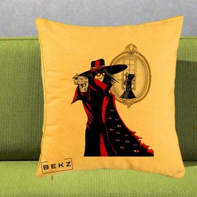 Perna Personalizata Hellsing Alucard cu Pistoale, 40x40 cm, Galben, Husa Detasabila, Perna Inclusa, BEKZ®