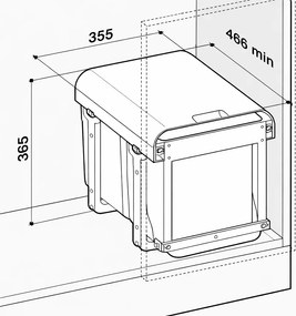 Cos gunoi incorporabil Ecomax Ekko Front 40, cu extragere automata, 1 x 34 l Polipropilena cu fibra de sticla, A:466 mm; H:365 mm; L:355 mm, Gri