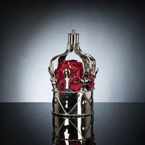 Aranjament floral din trandafiri si vas metalic in forma de coroana CROWN rosu 1142105.33 ROSSO