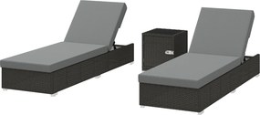 Outsunny Set 2 Șezlonguri de Grădină din Ratan cu Măsuță Laterală și Spătar Reglabil, 184x60x22 cm, Gri Închis | Aosom Romania