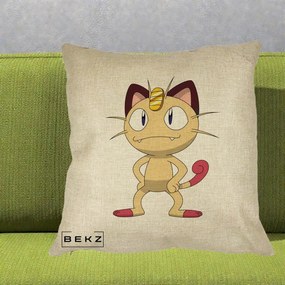 Perna Personalizata Meowth Pokemon, 40x40 cm, Crem, Husa Detasabila, Perna Inclusa, BEKZ®