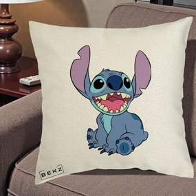 Perna Personalizata Stitch Zambitor, 40x40 cm, Ecru, Husa Detasabila, Perna Inclusa, BEKZ®