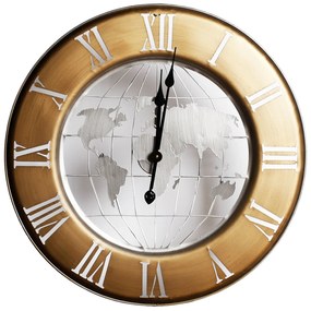 Ceas de perete metal auriu Harta Lumii 63x4,5 cm