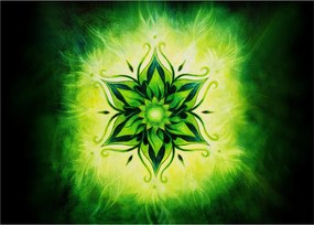 Tablou pe sticlă - Mandala de flori, fundal verde (70x50 cm)
