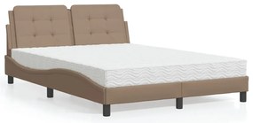 vidaXL Pat cu saltea, cappuccino, 140x190cm piele ecologică