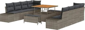 vidaXL Set de canapele pentru grădină cu pernă 11 pcs Gri poliratan