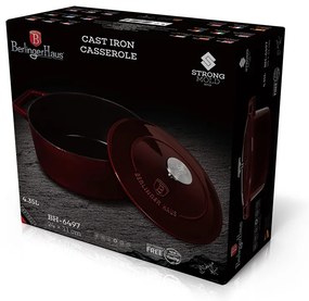 Oală din fontă 24 cm cu capac, 4.35 L Berlinger Haus BH 6497, Burgundy Line, compatibilă cuptor/inducție