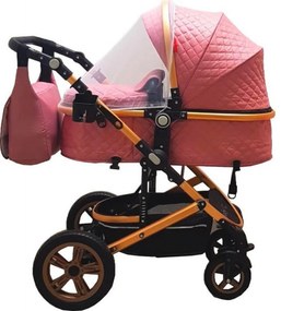 Carucior nou nascuti 3 in 1 Baby Care™ PRO 530, Cu geanta bebe, Cadru Aluminiu Gold, Amortizoare, Roti din cauciuc plin AVE, Landou, Scoica auto,