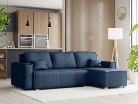 Canapea extensibila cu colt bilateral SMART COSARO albastru inchis + 2 perne GRATUITE