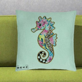 Perna Decorativa Calut de Mare Glitter Tropical, 40x40 cm, Verde Menta, Husa Detasabila, Perna Inclusa, BEKZ®
