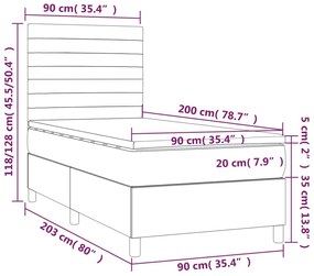 Pat cu arcuri, saltea si LED, albastru, 90x200 cm, textil Albastru, 90 x 200 cm, Benzi orizontale