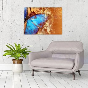 Tablou pe sticlă - Fluture albastru (70x50 cm)