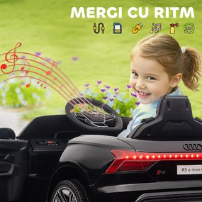 HOMCOM Masina Electrica pentru Copii 5 Ani Licenta Audi, Auto pentru Copii cu Telecomanda si Muzica, Centuri de Siguranta si Faruri, Neagra