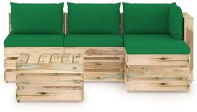 Set mobilier de gradina cu perne, 5 piese, lemn verde tratat