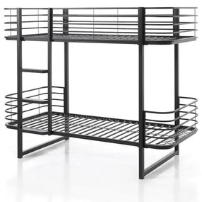 Pat pentru copii negru supraetajat din metal cu somieră 90x200 cm Oscar – Vipack