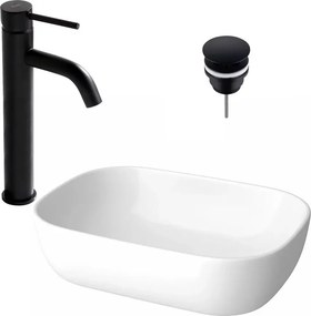 Pachet lavoar pe blat Cersanit Moduo alb 50.5 cm, baterie lavoar Rea Lungo negru si ventil lavoar Click-Clack D negru