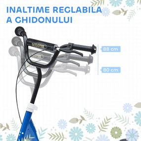 HOMCOM Monopatin cu 2 Roți pentru Copii 5-12 Ani cu Frână Posterioră și Ghidon Reglabil, Monopatin din Oțel și Plastic, 120x52x80-88 cm, Albastru | Aosom Romania