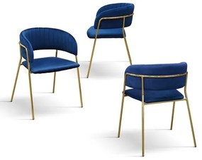 PAZZO DESIGN Set de 2 scaune Penelope Albastru din catifea cu picioare metalice | Aosom Romania