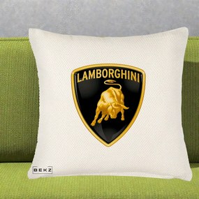 Perna Personalizata cu emblema Lamborghini, 40x40 cm, Crem Reliefat, Husa Detasabila, Perna Inclusa, BEKZ®
