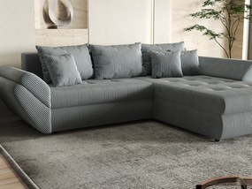 Colțar extensibil dumonde cu ladă de depozitare si sezut confortabil din spuma high-density, Loana Zoom Grey II 270x185 cm