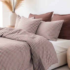 Goldea lenjerie de pat din 100% bumbac - carouri maro și albe 140 x 220 și 50 x 70 cm