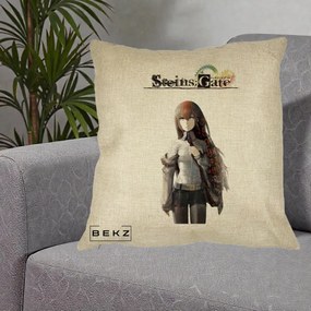 Perna Personalizata Steins Gate Kurisu Makise Anime, 40x40 cm, Crem, Husa Detasabila, Perna Inclusa, BEKZ®